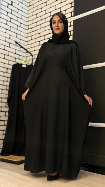 مانتو عبایی فول نگین مشکی  5479