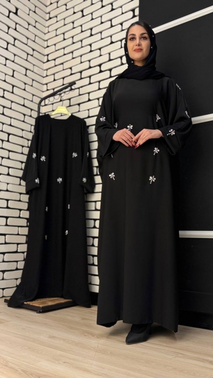 مانتو عبایی جواهردوزی پروانه سفید  5160