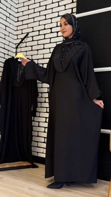 مانتوعبایی یقه هفتی سرمه دوزی 9195