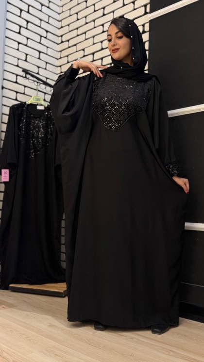 مانتو عبایی کتیبه سوزن دوزی هلنا 5477